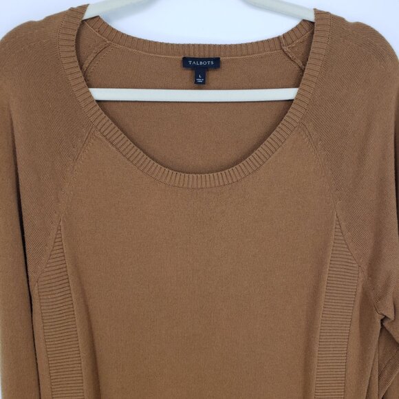 Talbots Side Button Pullover Sweater L Womens Ribbed Trim Teddy Brown - Picture 6 of 7